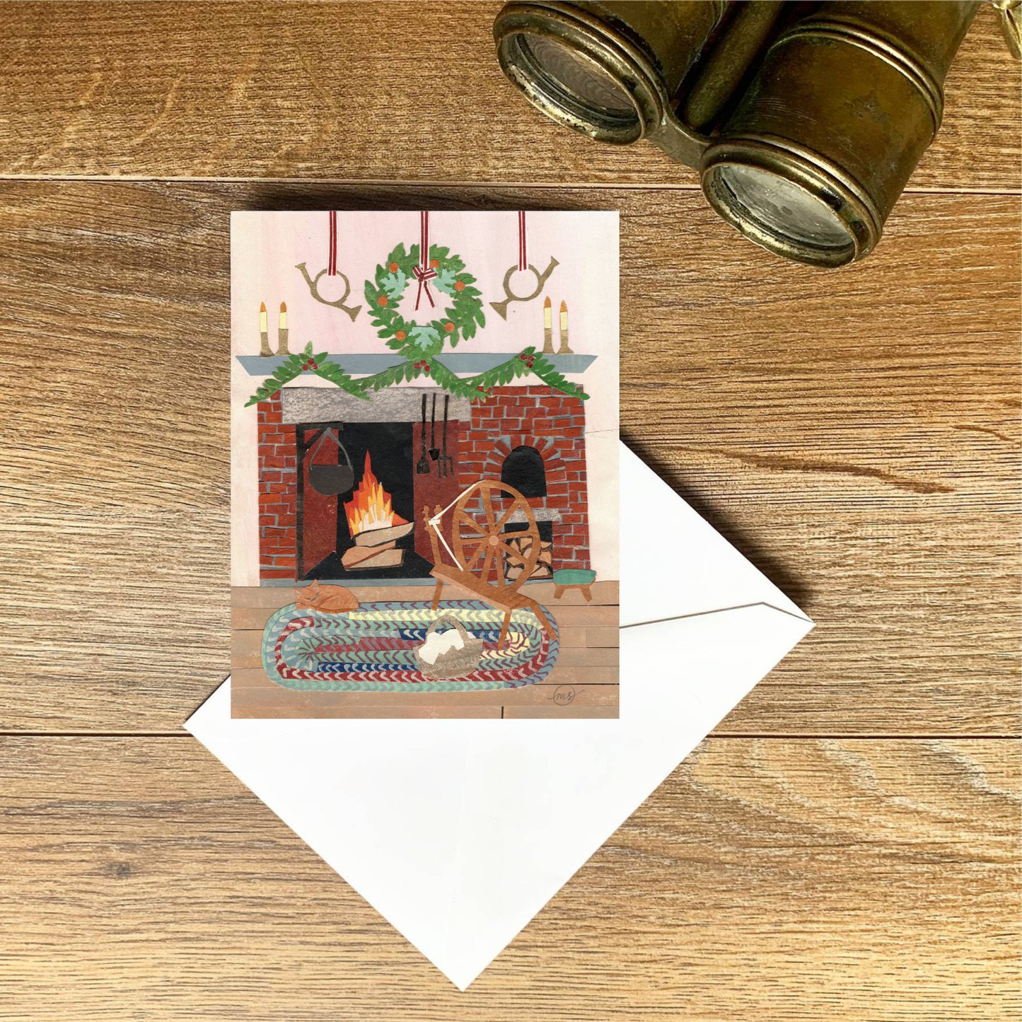 Cozy Colonial Christmas Cat Note Card