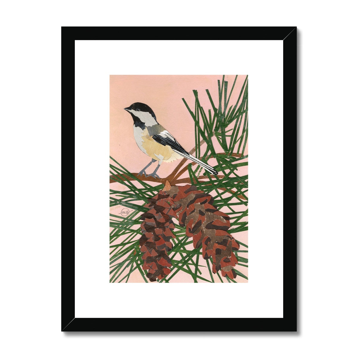 White Pine Chickadee Framed & Matted Print