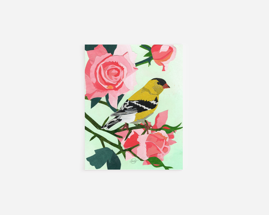 Rose Goldfinch Note Card